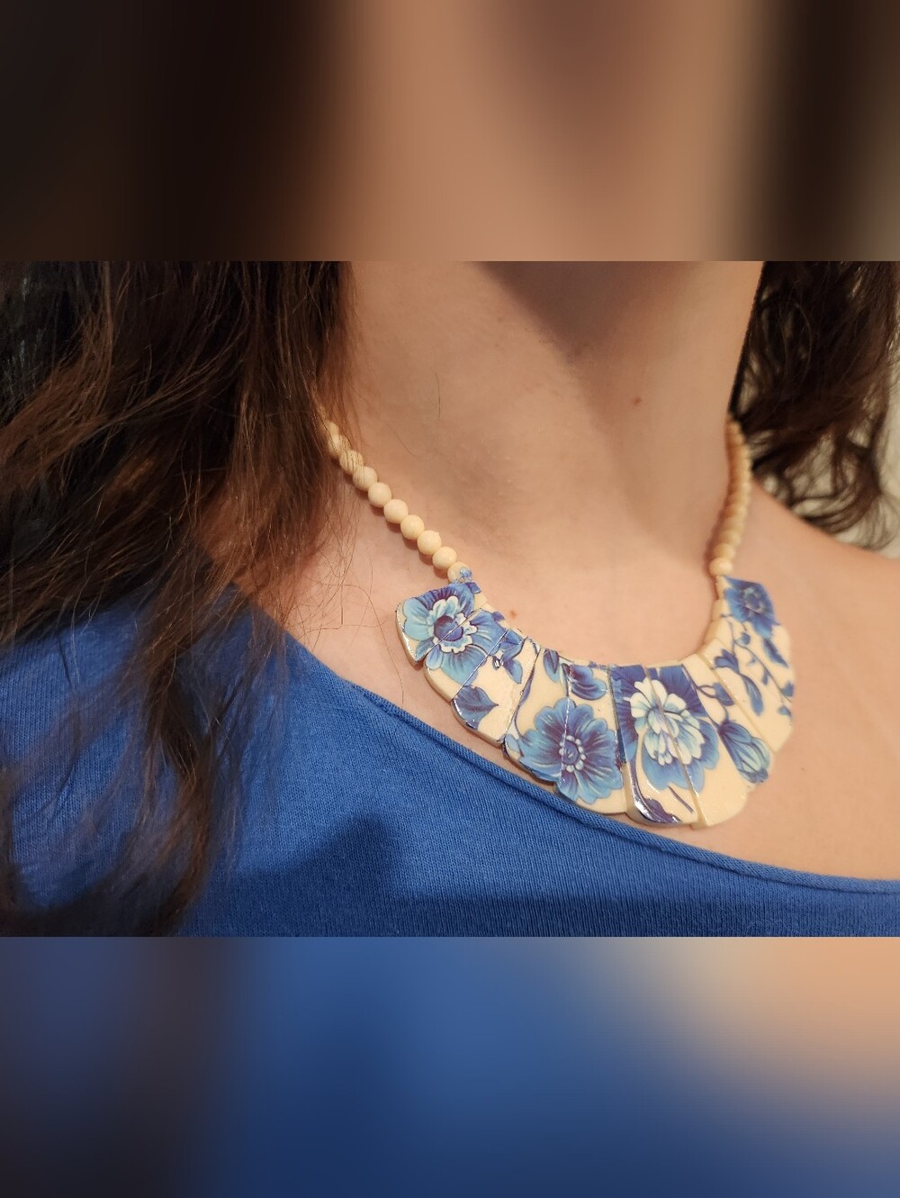 Blue Floral Statement Necklace - Vintage